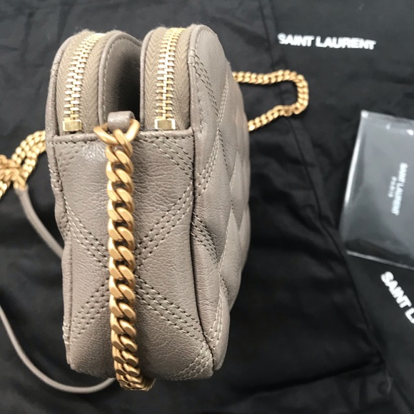 YSL Becky Double Zip Leather Pouch in Warm Taupe - Picture 8 of 17